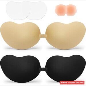 Push Up Strapless Backless Adhesive Bra 2-Pack with Nipple Covers